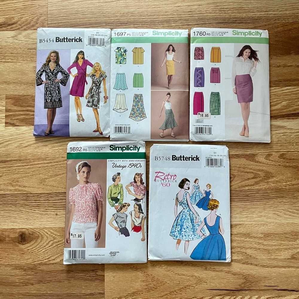 Simplicity and Butterick pattern lot, vintage, retro, dresses, skirts, sz 14-24